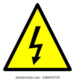 Vector Illustration of high voltage sign, plate, sticker, symbol. Electrical Hazard. Beware Electricity. Warning, danger label. Black arrow isolated in yellow triangle on white background.