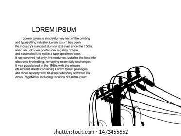 Vector Illustration. High Voltage  Towers Electric Power Transmission. Lines Supplies Electricity to the Text.  Pylon, pole network, icon. Symbols, presentation, and advertisement.  planning Suit.