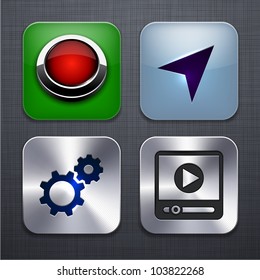 Vector illustration of high-detailed apps icon set over linen texture.