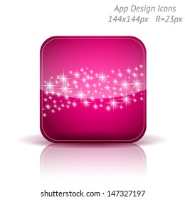 Vector illustration of high-detailed apps icon template. Starry background. Can be used for applications, card designs, invitations, flyers, adverts, leaflets, graphic user interfaces, etc.