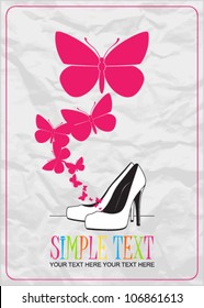 Vector illustration of a high-heeled shoes and butterflies.