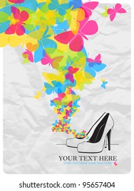 Vector illustration of a high-heeled shoes and butterflies.