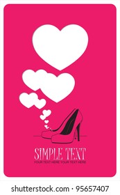 Vector illustration of a high-heeled shoes and hearts.
