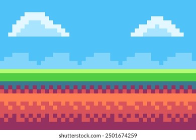 Vector Illustration of highlands landscapes with Pixel Art Design, perfect for game assets themed designs