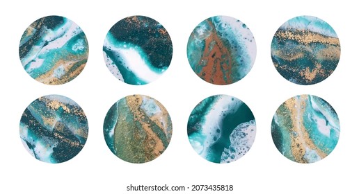 Vector illustration. Highlight covers backgrounds. Set of marble design templates. Ultramarine , white and gold colors. Use as a backdrop for icons, text or your personal design.