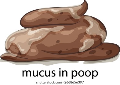 Vector illustration highlighting mucus presence in stool, using earthy tones and smooth shading for educational purposes