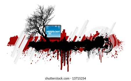 Vector illustration of a highly detailed ink splatter modern urban design in grunge style. All elements on separate layers.