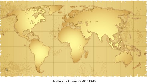 Vector illustration of highly detailed Old Map of the world. Objects are logically layered.