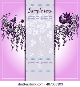 Vector illustration with highly detailed. Romantic colorful background. EPS10. Ink hand drawn design with birds and flowers.