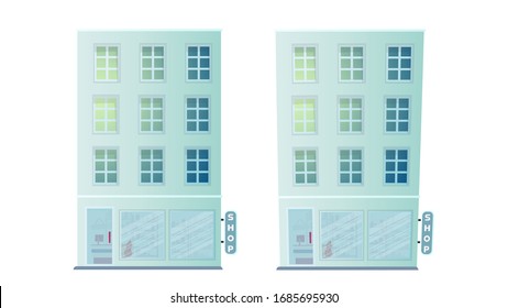 Vector illustration of high-rise buildings. Buildings for the design of the city. Isolated on a white background.