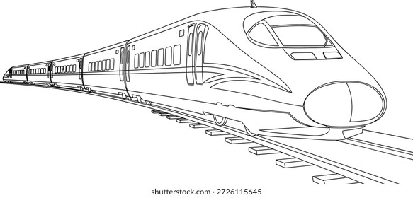 Ilustración vectorial del icono del tren de alta velocidad con pista curva, diseño aerodinámico, estilo de silueta y concepto de transporte moderno