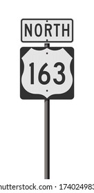 Vector illustration of the Highway 163 and North road signs on metallic post