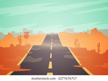 Vector Illustration Highway Or Street Trough Desert Landscape