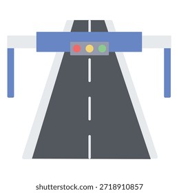 Vector illustration of a highway with a toll gate and traffic lights, concept of road infrastructure and transportation