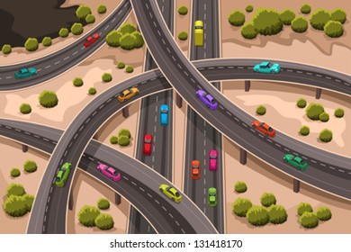 A vector illustration of highway viewed from above