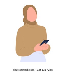 vector illustration of a hijab woman holding a smartphone