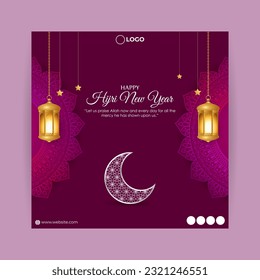 Vector illustration of Hijri New Year social media story feed set mockup template