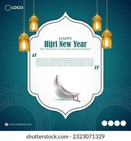 Vector illustration of Hijri New Year social media story feed set mockup template