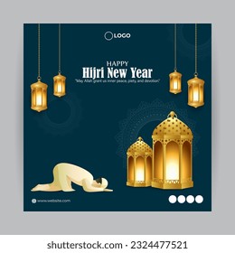 Vector illustration of Hijri New Year social media story feed set mockup template