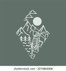 vector illustration hiker and mountain scenery vector artwork