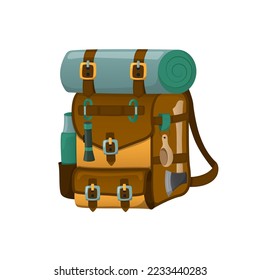 Vector illustration of a hiking backpack, isolated on a white background. Rucksack for traveling or trips.