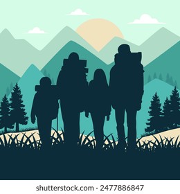 Eine Vektorillustration der Wanderfamilie Silhouette