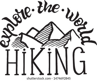 vector illustration of hiking. logo, sign for services. explore the world. 