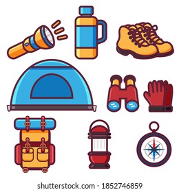 ilustración vectorial de herramientas de senderismo