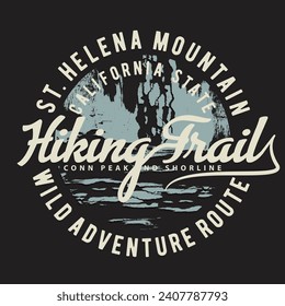 Vector illustration of hiking ttheme badge. T shirt graphics.