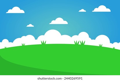 vector illustration of a hill landscape with a blue sky and filled with clouds	
