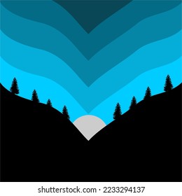 vector illustration of a hill with the moon in the middle and gradation of the sky in the evening..suitable for background,etc