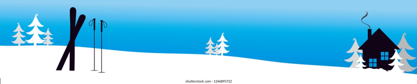 Vector illustration of hill with snow and ski in the mountains in winter.