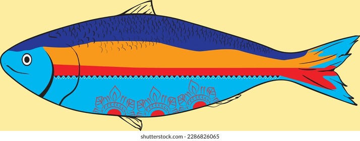 vector illustration of Hilsafish (padma ilisha) hilsa herring or hilsa shad (national fish of Bangladesh) popular fish in Pohela Boishakh and jamai sasthi, Happy Bengali New Year