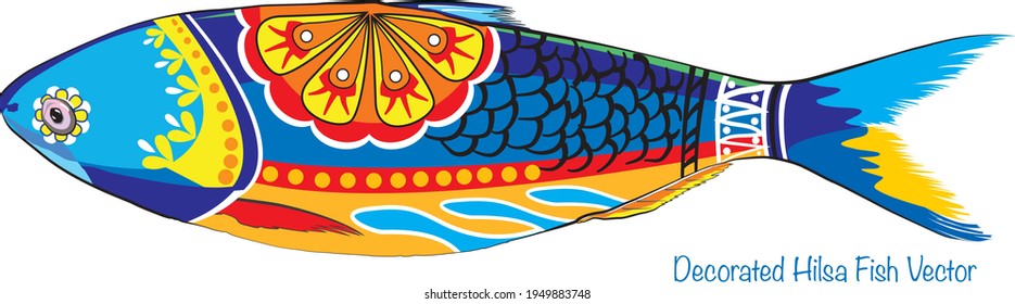 vector illustration of Hilsafish (Tenualosa ilisha) hilsa herring terbuk ilish, or hilsa shad (national fish of Bangladesh) popular fish in Pohela Boishakh and jamai sasthi among Bengali's in kolkata