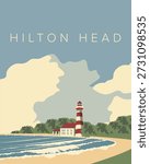 Vector illustration. Hilton Head island. Travel poster, postcard, cover, banner. Retro style. City, beach. Island. Travel.