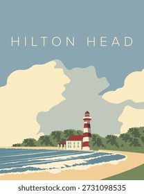 Vector illustration. Hilton Head island. Travel poster, postcard, cover, banner. Retro style. City, beach. Island. Travel.