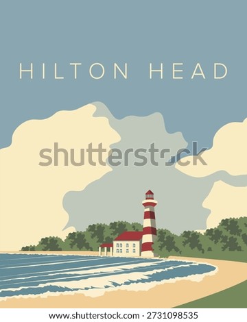 Vector illustration. Hilton Head island. Travel poster, postcard, cover, banner. Retro style. City, beach. Island. Travel.