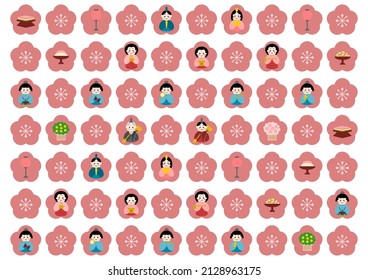 Vector illustration of Hinamatsuri. Hinamatsuri is a Japanese Girls’ Day or Doll’s Festival. Floral background pattern.