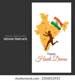 Vector illustration of Hindi Diwas social media feed template, written hindi text means happy hindi diwas