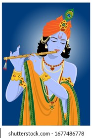 Vector illustration of Hindu Deity Lord Krishna playing flute. EPS 10 file contains transparencies and gradients.