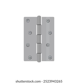 Vector illustration of hinge in cartoon flat style. Silver and gold color of metal hinges. Section of steel door connection. Classic industrial ironmongery golden and silver on white background