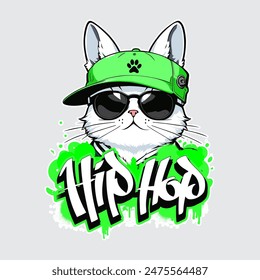 Vector illustration of a hip hop bunny wearing a hat and sunglasses