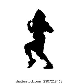 Vector illustration. Hip hop dancer silhouette. Girl on the move.