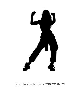 Vector illustration. Hip hop dancer silhouette. Girl on the move.