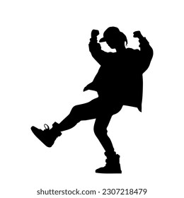 Vector illustration. Hip hop dancer silhouette. Girl on the move.