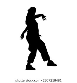 Vector illustration. Hip hop dancer silhouette. Girl on the move.