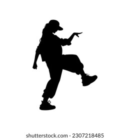 Vector illustration. Hip hop dancer silhouette. Girl on the move.