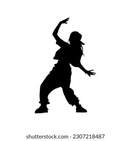 Vector illustration. Hip hop dancer silhouette. Girl on the move.