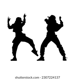 Vector illustration. Hip hop dancer silhouette. Girl on the move.