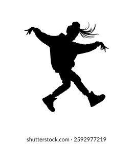 Vector illustration. Hip hop dancer silhouette. Girl on the move.	